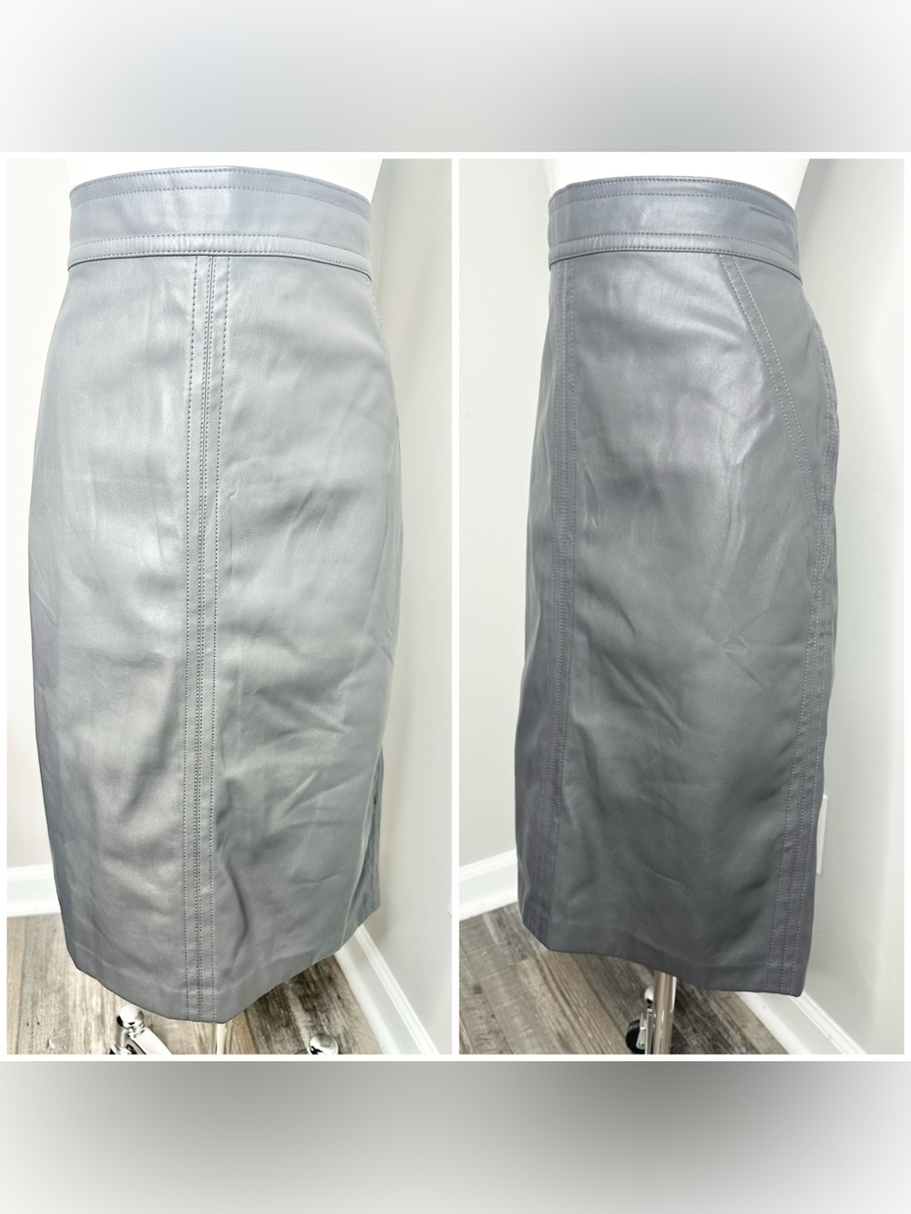 Ann Taylor Grey faux Leather Pencil Skirt- 10 - Picture 3 of 7